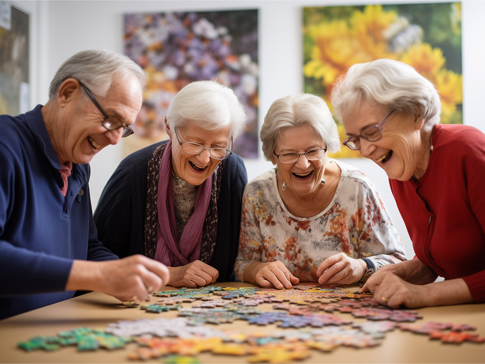 HUMAN Projektentwicklung & Dienstleistungen GmbH Senioreinnen und Senioren beim Puzzlespiel in ihrer Wohnung